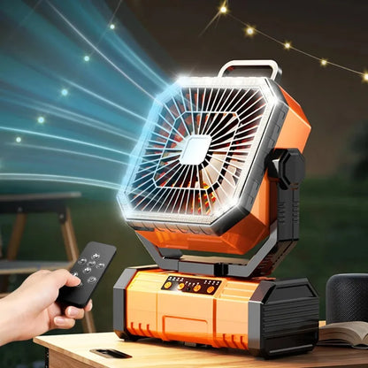 20000mAh Rechargeable Camping Fan with LED Light & Remote Control