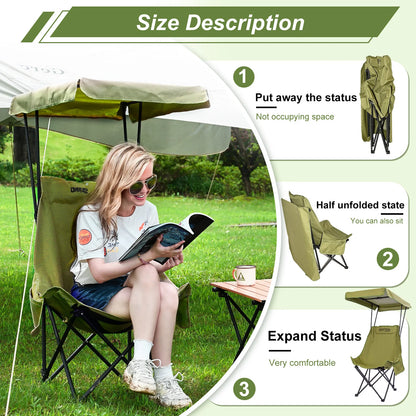 Portable Camping Chair with Shade Canopy - Lightweight Beach Chair