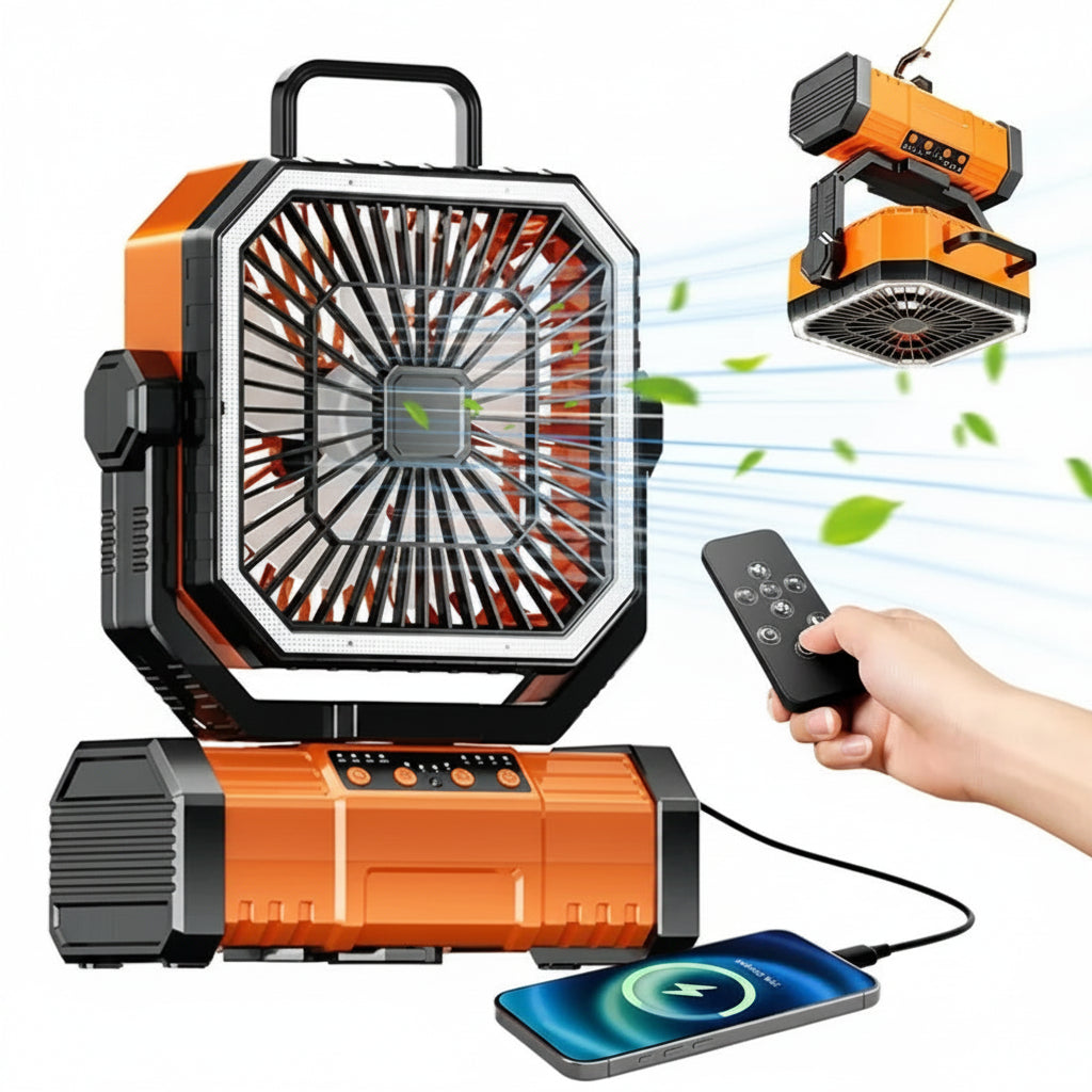 20000mAh Rechargeable Camping Fan with LED Light & Remote Control