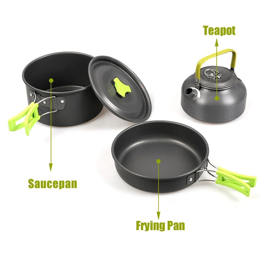 3-Piece Aluminum Camping Cookware Set - Portable Hiking & Picnic Kit