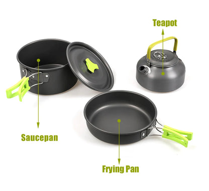 3-Piece Aluminum Camping Cookware Set - Portable Hiking & Picnic Kit