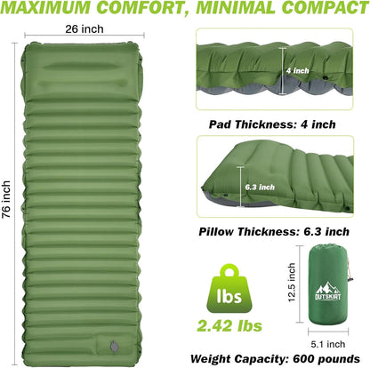 4-Inch Self-Inflating Camping Sleeping Pad TPU Nylon for Hiking