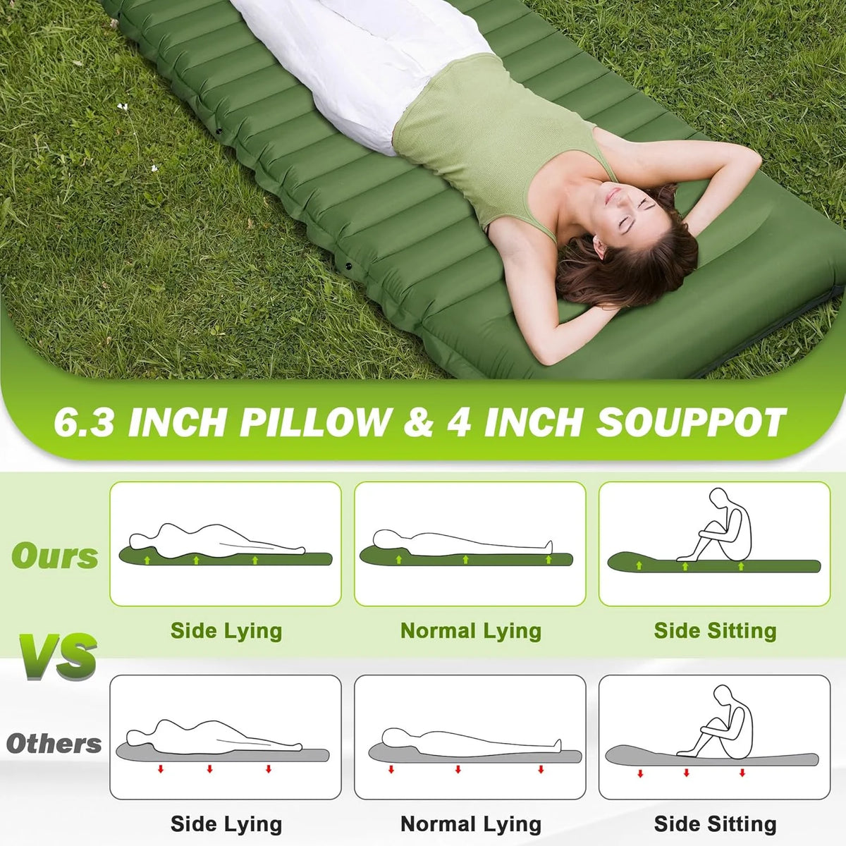 4-Inch Self-Inflating Camping Sleeping Pad TPU Nylon for Hiking