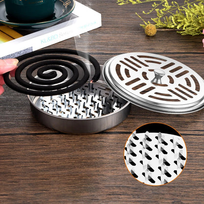 Portable Stainless Steel Mosquito Coil Holder with Cover for Camping