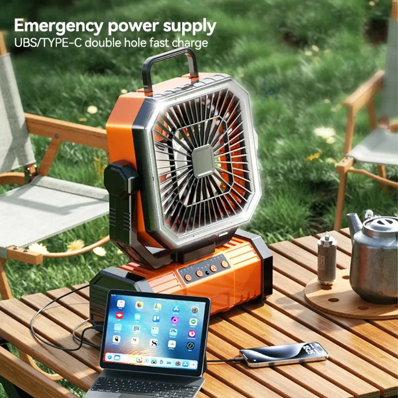 20000mAh Rechargeable Camping Fan with LED Light & Remote Control