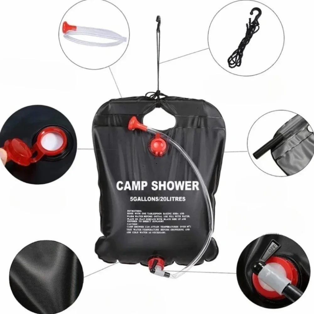 20L Solar Camping Shower Bag Portable PVC for Outdoor Hiking & Beach