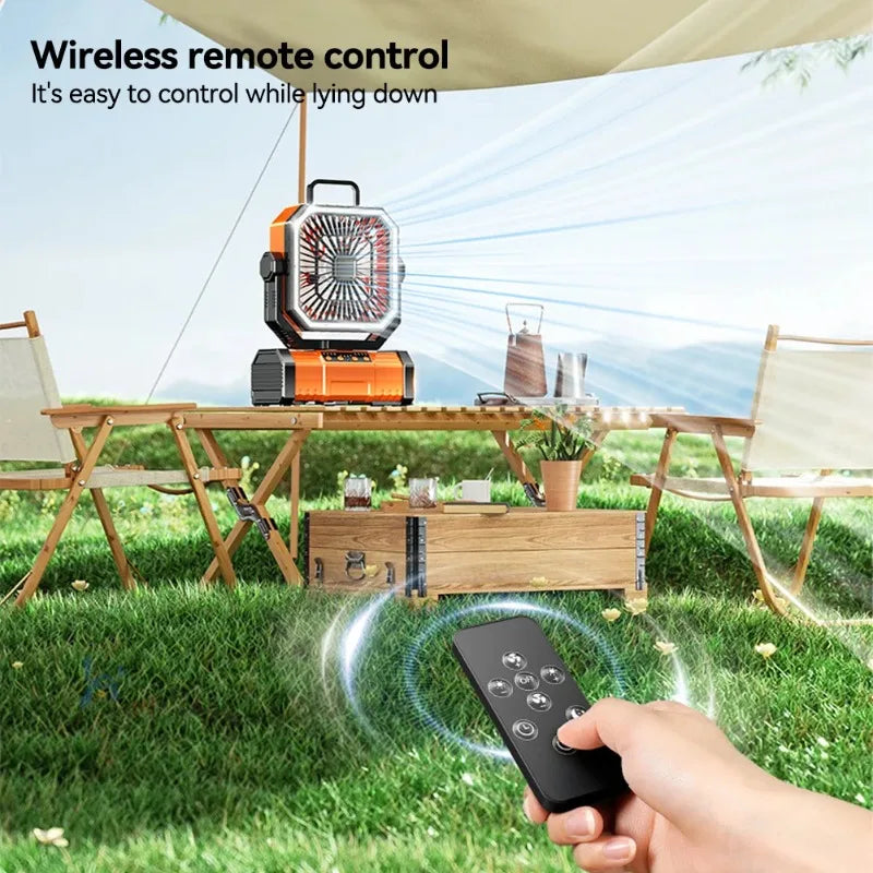 20000mAh Rechargeable Camping Fan with LED Light & Remote Control