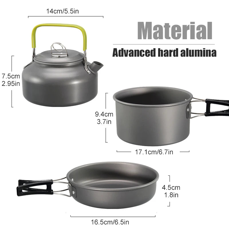 3-Piece Aluminum Camping Cookware Set - Portable Hiking & Picnic Kit