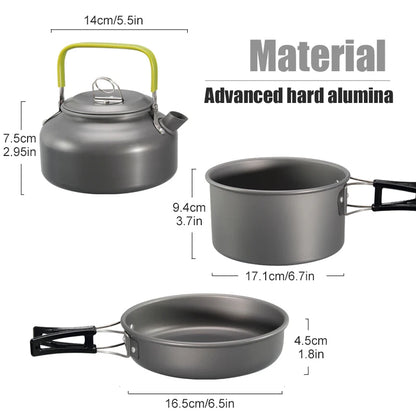 3-Piece Aluminum Camping Cookware Set - Portable Hiking & Picnic Kit