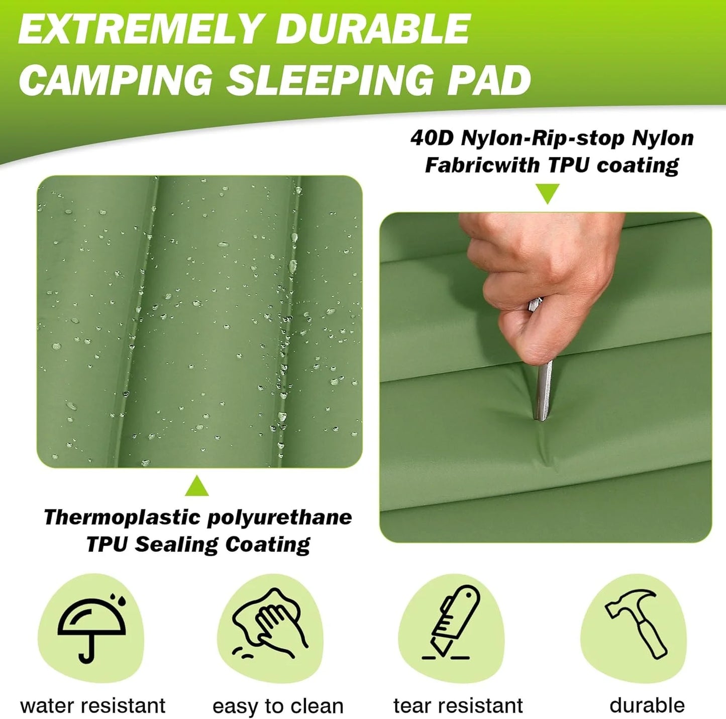 4-Inch Self-Inflating Camping Sleeping Pad TPU Nylon for Hiking
