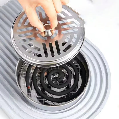 Portable Stainless Steel Mosquito Coil Holder with Cover for Camping