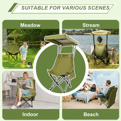 Portable Camping Chair with Shade Canopy - Lightweight Beach Chair