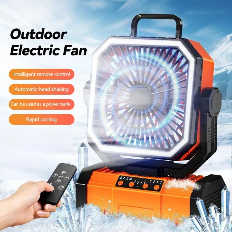 20000mAh Rechargeable Camping Fan with LED Light & Remote Control