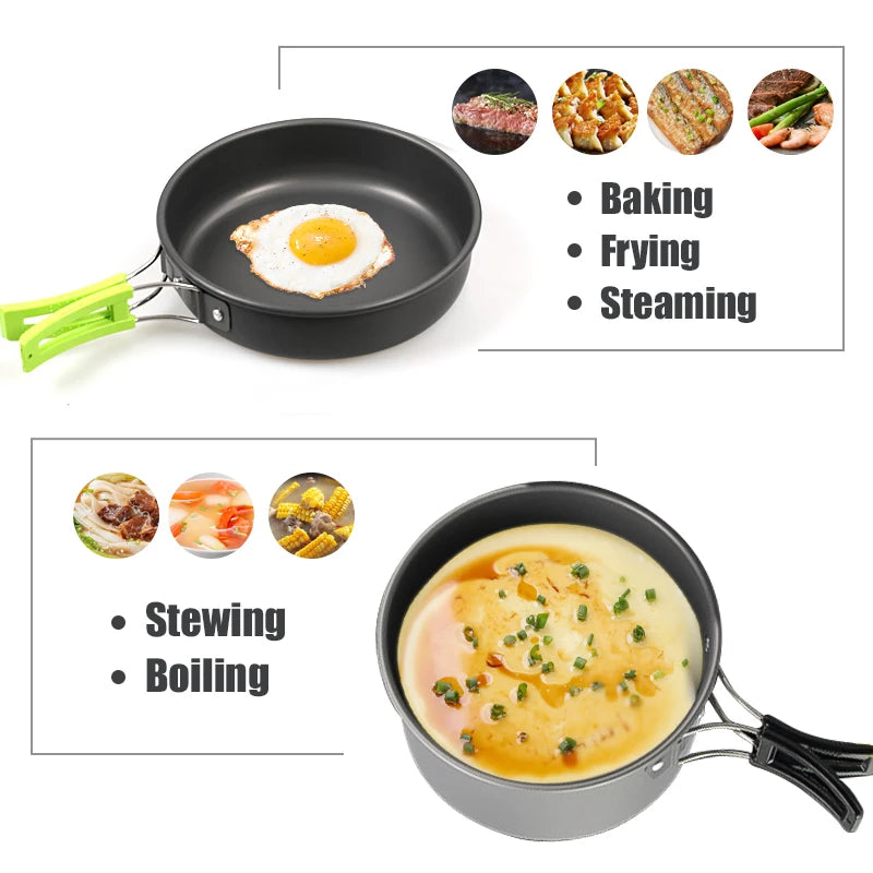 3-Piece Aluminum Camping Cookware Set - Portable Hiking & Picnic Kit