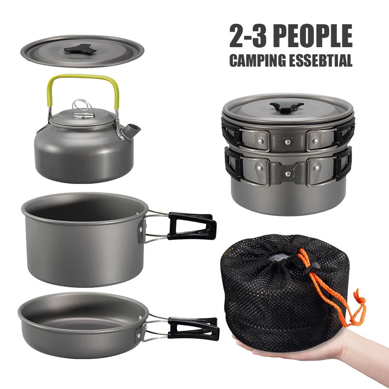 3-Piece Aluminum Camping Cookware Set - Portable Hiking & Picnic Kit