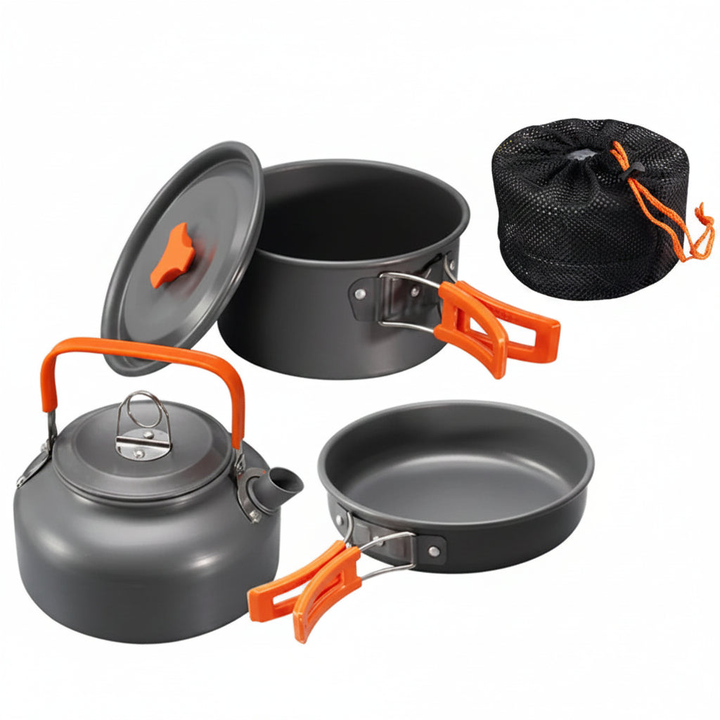 3-Piece Aluminum Camping Cookware Set - Portable Hiking & Picnic Kit
