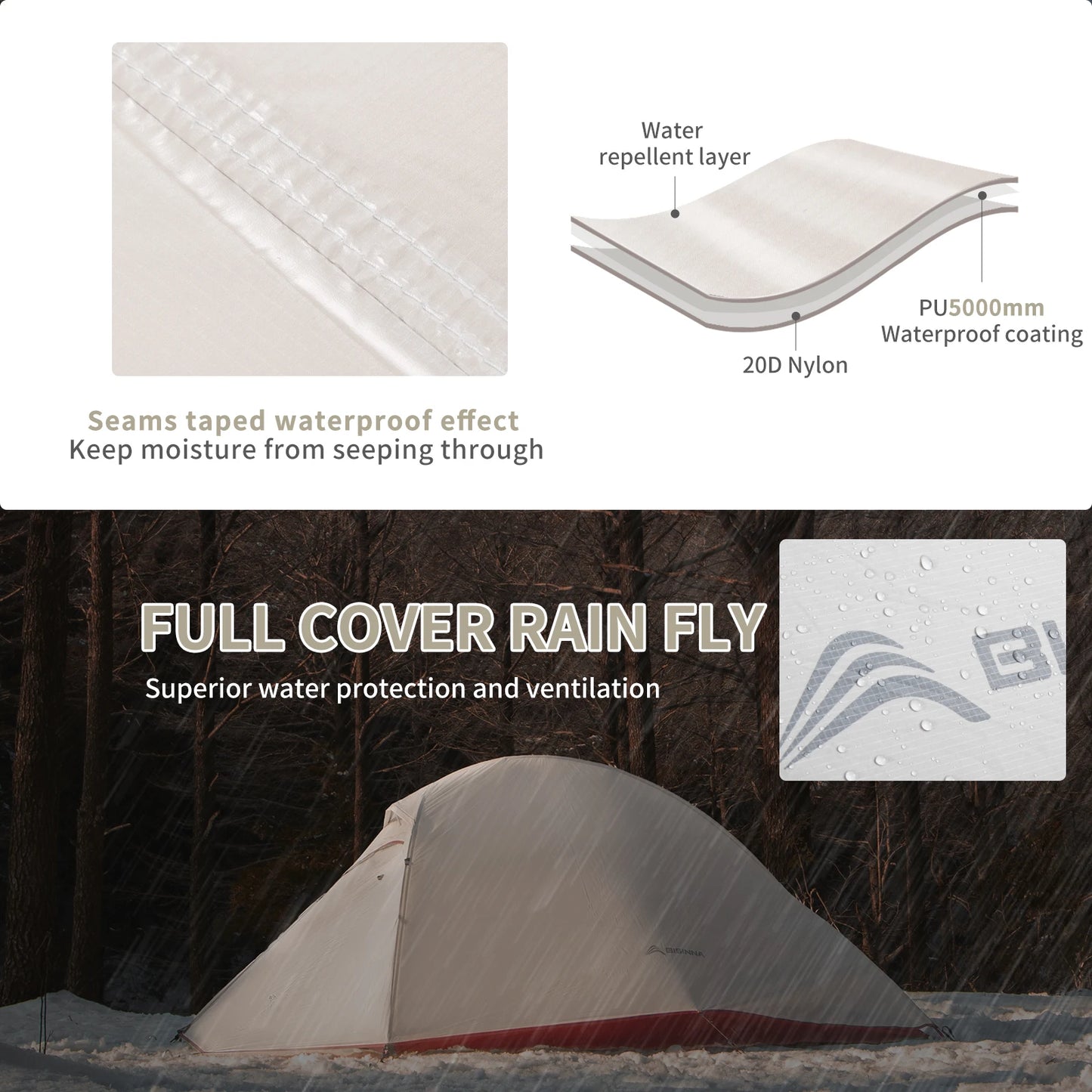 Ultralight 2-Person Backpacking Tent - 20D Nylon Waterproof