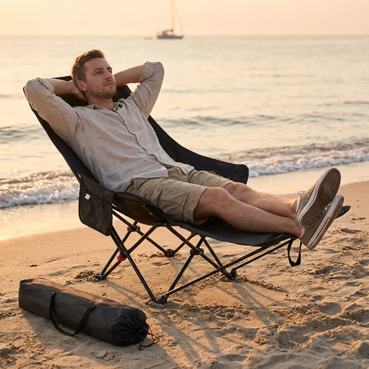 Heavy-Duty Foldable Beach Chair - Portable Metal Camping Seat