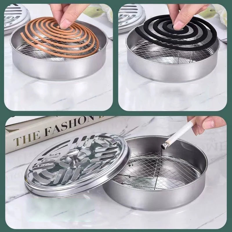 Portable Stainless Steel Mosquito Coil Holder with Cover for Camping