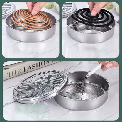 Portable Stainless Steel Mosquito Coil Holder with Cover for Camping