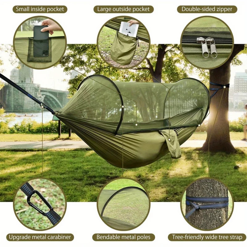 2-in-1 Camping Hammock with Mosquito Net | Ultralight Parachute Nylon