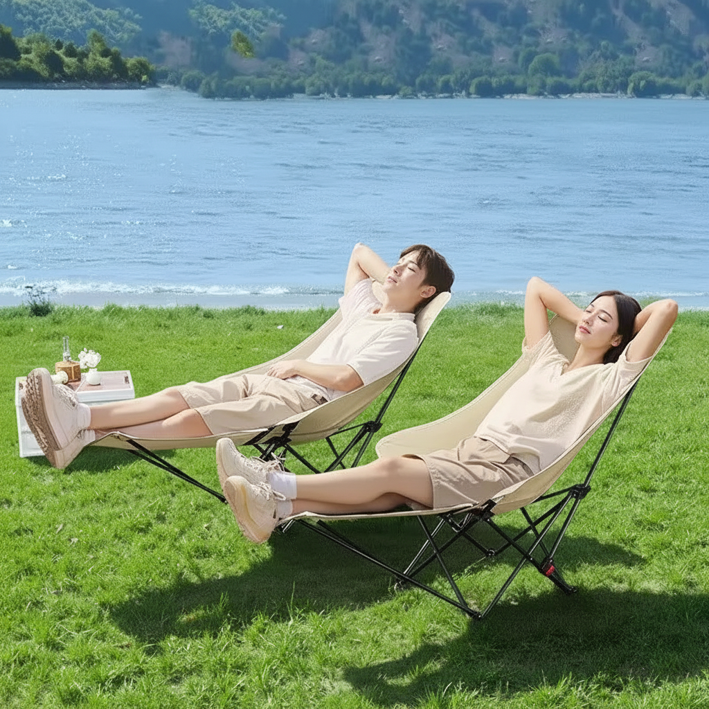 4-Position Adjustable Folding Camping Chair with Footrest - Portable